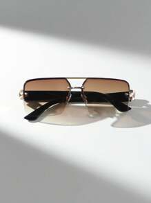 6pcs/1 Set Plastic Square Semi-Rimless Glasses, Retro Style Glasses For Women, Perfect For Photos Shoots Or Travel