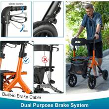 WALK MATE Tall Seniors-Xe tập đi bằng nhôm có thể gấp lại có thể điều chỉnh được có ghế ngồi Bánh trước 12" + Bánh sau 10", Túi đựng quà Túi đựng quà - trái cam - Xem 6