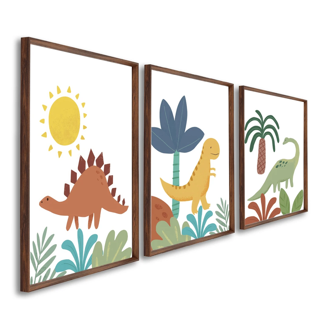 3-Piece Decorative Frame For Children - World Of Colorful Dinosaurs - 菸草 - 查看 1