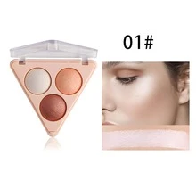 Misiou Beauty 光滑光泽持久亮泽 + 高光轮廓彩妆盘，3 种颜色 50g，珍珠闪光，极简设计，3D 雕刻，多用途面部、身体和眼影，适合日常和专业化妆 - 01 - 查看 1