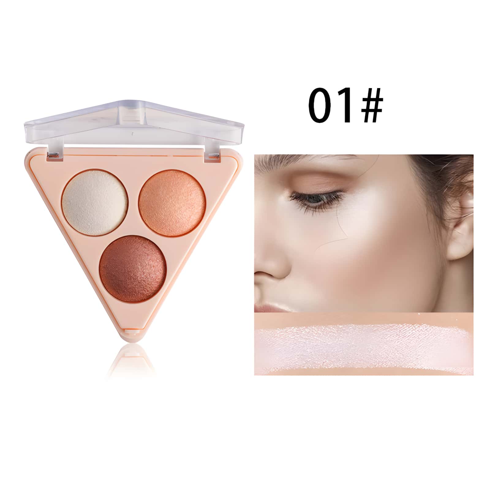 Misiou Beauty 光滑光泽持久亮泽 + 高光轮廓彩妆盘，3 种颜色 50g，珍珠闪光，极简设计，3D 雕刻，多用途面部、身体和眼影，适合日常和专业化妆 - 01 - 查看 1