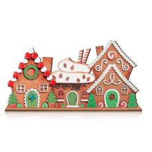 1Pc/125Pcs Christmas House Wooden Tabletop Decor Tiered Tray Decorations Rustic Winter Christmas House Sign For Farmhouse Xmas Party Table Decor(Without Tray) - Multicolor - View 6