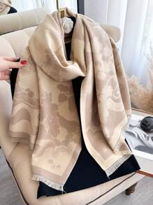 1 件优雅花卉图案提花仿羊绒保暖围巾，适合女士，时尚百搭披肩/毛毯，适合秋冬季，适合装饰 - 彩色 - 查看 7