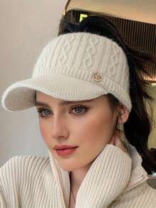 Aylhfo 1pc Autumn/Winter New Women's Elastic Knitted Ponytail Baseball Hat With Ear Protection Device Autumn/Winter Thick Windproof And Warm Knitted Hat Lightweight Sunshade Hat Women's Fashion Clothing Accessories