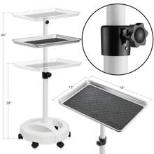 Rolling Salon Aluminum Instrument Tray - Portable Hair Stylist Trolley With Mat, White - 1 - 查看 2