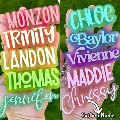 Personalized Blod Name Acrylic Keychain, Acrylic Name Tag, Backpack Name Tag, Diaper Bag, Custom Name Keychains, Lunchbox Name Tag, Retro Name Keychain For Thanksgiving, Christmas Kids Family Girlfriend Mom Gifts