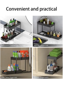 1PC Đen Dưới Bồn Rửa Tổ Chức, Tám Móc Lưu Trữ Kệ, Đôi Trượt Dưới Bồn Rửa Tổ Chức Và Ngăn Kéo Lưu Trữ 2 Tầng Dễ Dàng Truy Cập Đa Năng Tổ Chức Tủ Trượt Ra Cho Phòng Tắm, Giá Lưu Trữ Nhà Bếp, Giá Lưu Trữ Nhà Bếp Gia Đình - màu đen - Xem 7