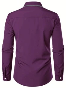Chemise violette classique mode homme, manches longues, col simple boutonnage, design de col imprimé stylisé, convient pour le printemps, l'été, l'automne, les occasions décontractées et habillées - Prune - Voir 2