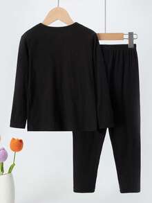 2pcs/Set Toddler/Little Kids Long Sleeve Top And Pants Thermal Underwear Set, Warm Homewear Outfit For Spring, Autumn And Winter