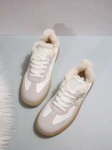 Giày thể thao thời trang mới ấm áp cho nữ, chất liệu cách nhiệt cao cấp, thiết kế khối màu, thẩm mỹ hiện đại, thoáng khí, đế chống trượt, giày chạy bộ thường ngày buộc dây - Màu Xám nhạt - Xem 4