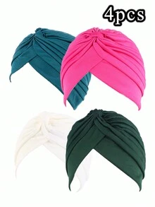 4 件套秋冬弹力头巾帽，男女通用时尚街头嘻哈帽，缎面帽檐睡帽，Y2K 保暖无檐便帽 - 4pcs - 查看 5