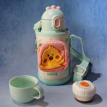 SHOTAY Children's Stainless Steel Bottle 24H Durable Insulation With Two Lids 550ml - Mint Green - View 2