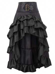 Women's Plus Size Gothic Steampunk Skirt Renaissance Style High-Low Belted Skirt Victorian Skirt Cosplay Costume - màu đen - Xem 1