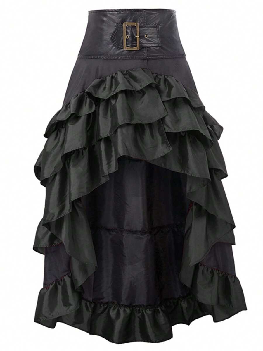 Women's Plus Size Gothic Steampunk Skirt Renaissance Style High-Low Belted Skirt Victorian Skirt Cosplay Costume - màu đen - Xem 1