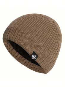 1pc Snowflake Patch Knitted Beanie Hat, Unisex Thick Warm Lightweight Earflap Windproof Loose Fit Cap, Suitable For Cold Weather - Multicolor - View 13