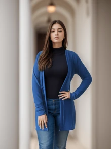 Women's Long Sleeve Cardigan With Lanzinha Waisted Kimono Women's Clothing - 藍色 - 查看 1