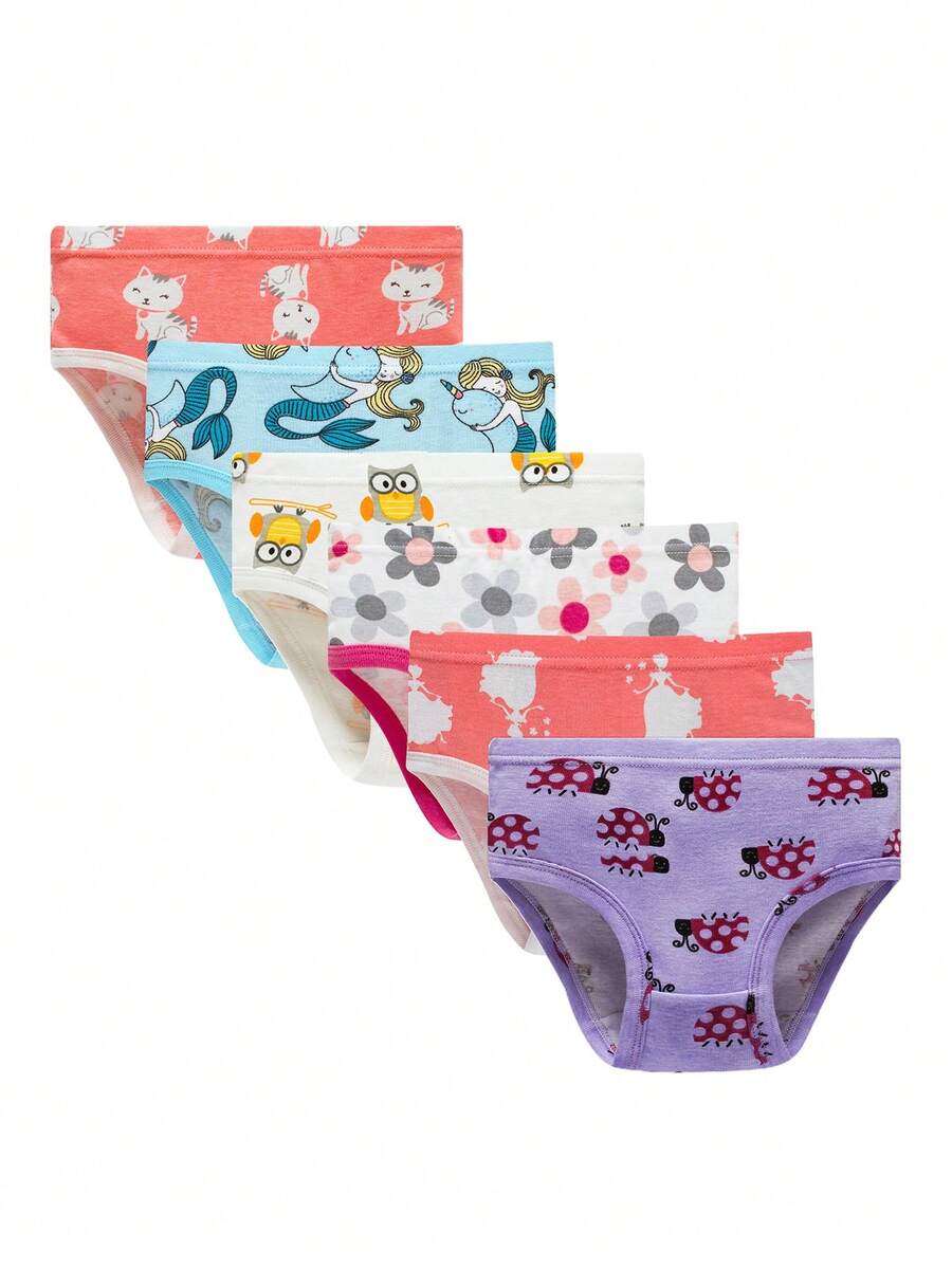 6 chiếc quần lót liền mạch in hình mèo và cú cho bé gái - Nhiều màu - Xem 1