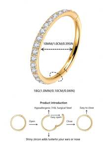 1 Piece/High-Grade Mirror Polished 316L Stainless Steel With Zirconia 16G And 18G Nose Rings, Lip Rings, Umbilical Rings, Double Diaphragm Rings, Diaphragm Rings, Lip Rings, Diaphragm Stud Earrings, Diaphragm Earrings, Diaphragm Cartilage Earrings, Diaphragm Rings, Tragus, Ear Studs, Conch Rings, Ear Rings, Tragus Earrings, Cartilage Earrings, Nose Rings, Diaphragm Rings, Diaphragm Rings, Piercing Rings