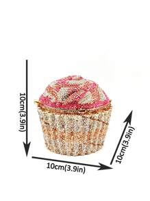 Super Mini Cupcake Design Crystal Clutch Bags,Full Diamond Pink Cake Shape With Metal Chain Evening Bags For Ladies/Girls,Luxury Rhinestone Handmade Clutch Purses For Dinner Party Wedding Bride & Cocktail Prom,Best Christmas Gift With Box - Màu Hồng baby - Xem 7