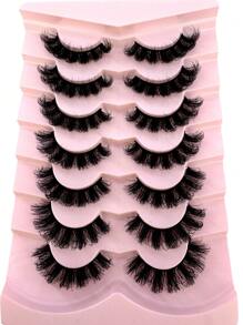 New 7 Pairs Russian Volume Classic Cat Eye Artificial Mink False Eyelashes, Natural DD Curl Fluffy Faux Eyelashes, Cross Wispy Dramatic Volume Faux Mink Lashes Extension For A Natural Look - 黑色 - 查看 4