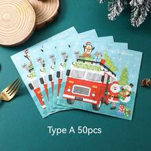 5/20/50pcs Christmas Disposable Napkins, 2-Ply, 13x13inch, The Fire Fighting Truck And Santa Claus Christmas Paper Napkins, Christmas Dinner Napkins, Christmas Cocktail Napkins, Disposable Christmas Napkins, Christmas Dinner Napkins - Multicolor - View 8
