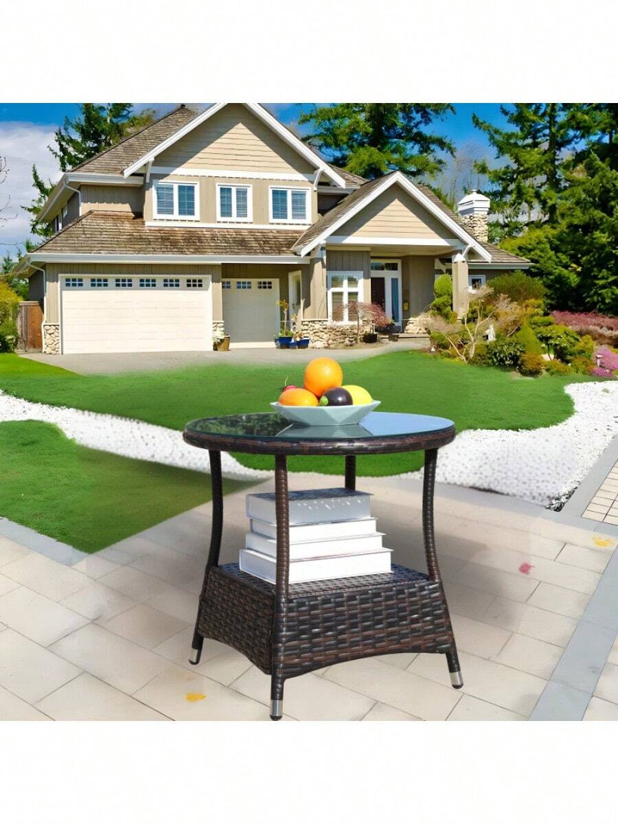 Outdoor Patio Furniture 1 Coffee Table With Clear Tempered Glass