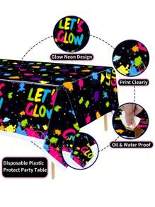 1 pièce Nappe pour table d'anniversaire thème néon lumineux 130 x 220 cm/137 x 274 cm, nappe de décoration de scène de concert d'éclairage nocturne, fournitures de fête