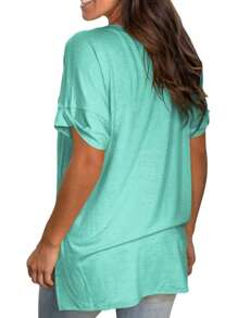 Women's Tshirts Casual V Neck Short Sleeve Loose Summer Tunic Tops
