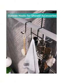 1 件淋浴架，悬挂在门上，2 层无需钻孔浴室架，带肥皂架的淋浴架，防水防锈淋浴架，可放置洗发水、护发素、肥皂、毛巾