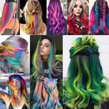 12pcs Colorful Rainbow Hair Extensions, 22 Inch Rainbow Hair Extensions With Highlights Party Hair Accessories For Girls Women - Multicolor - View 7