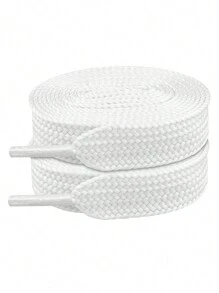 1pair Thick Flat 3/4" Wide Shoelaces Solid Color Strings For All Shoe Types - Sneaker Shoe Laces,Casual Shoes,White Shoes,Basketball Shoes - White - View 2