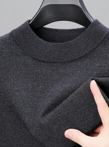 Men's Crew Neck Long Sleeve Solid Color Minimalist Casual Knit Sweater, Lightweight For Autumn/Winter - Dark Grey - View 5