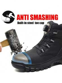 男士安全工作靴，大码高帮户外工业鞋，合成革鞋面搭配EVA鞋底，适用于建筑、采矿、徒步、狩猎等多种场合，春、秋、冬四季皆宜。 - 黑色 - 查看 5
