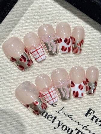 10Pcs Glossy Nude False Nails With French Tip Durable & Never Splitting Comfort Fake Nails For Women Nail Art Decoration Press On Nails Nail Supplies Nails