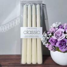 4pcs Classic European Style Smokeless Odorless Pole Wax Romantic Wedding Western Meal Ivory White Color Long Pole Candle Ornament Candle Western Banquet Candle,Room Decor,Gifts Birthday Graduation