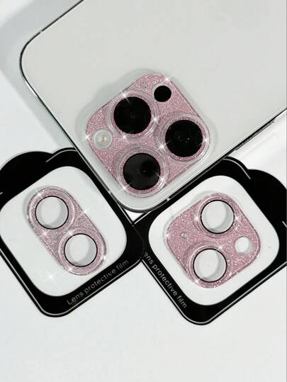 1pc Pink Personalized Glittering & Sparkling Rhinestone Diamond Phone Camera Lens Film, Glitter Rhinestone Sticker Protector Tempered Glass, Mobile Phone Lens Protective Film, Lens Shield, Compatible With IPhone 16 Pro Max/16 Pro/16 Plus/16/15/14 Series