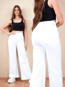 Pantalones Blancos de Pierna Ancha con Tiro Alto