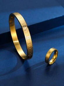 手链上刻有个性化名称和日期，不锈钢黄金配对戒指，18K 镀金波西米亚风格可爱不锈钢可调节链条首饰，适合日常佩戴和送礼，非常适合感恩节 - 所有季节 - 金黃色 - 查看 2