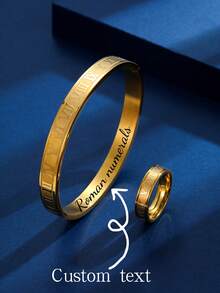 手链上刻有个性化名称和日期，不锈钢黄金配对戒指，18K 镀金波西米亚风格可爱不锈钢可调节链条首饰，适合日常佩戴和送礼，非常适合感恩节 - 所有季节 - 金黃色 - 查看 1