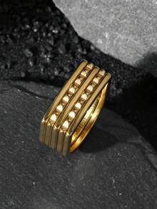 男士复古戒指金黄色嘻哈珠宝个性化节日礼物 - 金黃色 - 查看 2