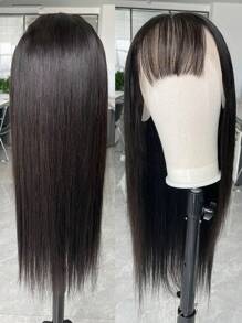 Brazilian Long Silky Straight Human Hair Wigs With Air Bangs 13x4 Lace Frontal Fringe Wig For Women Real Hair Lace Front Wigs Pre Plucked 16-34 Inches - SNatural - Xem 6