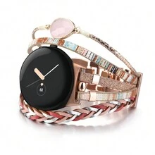 Dây đeo da Boho tương thích với dây đeo đồng hồ Pixel, dây đeo cổ tay bằng da sang trọng cho đồng hồ Pixel 2022 - Vàng - Xem 4