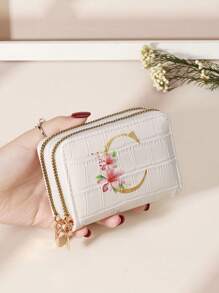 1 件首字母名称 A 到 Z 图案双拉链多功能零钱包字母图形多卡卡片整理器用于存储卡片学校用品学校宿舍圣诞节礼物感恩节卡夹钱包名片夹信用卡夹女士女士钱包迷你钱包钱包钱包卡钱包 - 白色 - 查看 18