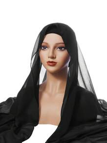 1 套纯色女士新款雪纺褶皱抽绳帽和围巾套装，纯色珍珠雪纺褶皱底帽组合 - 彩色 - 查看 16