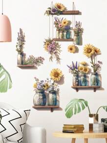 2pcs Potted Daisy Flower Wall Stickers, Removable Wall Decals For Bedroom Background, Stickers, Wall Decal, Vinyl Decal For Home Decorations, Spring Decoration Items Refresh Your Home, Rama Decoration Stickers Gifts Birthday Graduation - Multicolor - View 1