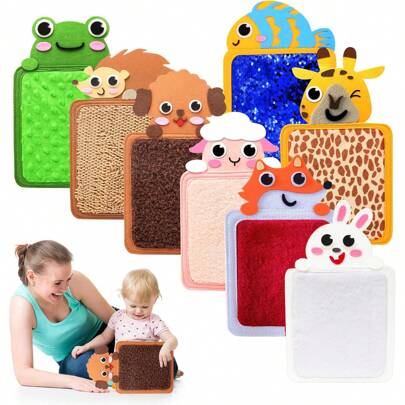 Montessori Animal Themed Sensory Mat Toys For Kids Autistic, Tactile Sensory Board Autism Baby Simulation Animal 8 Pack Textured Fabric Items - Perfect For Sensory Disorder For School Room, And Home Use