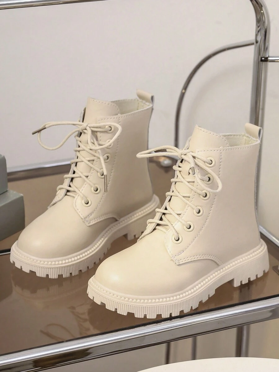 1 Paar Kinder/Kleinkind einfarbige PU Schnürstiefeletten, klassische Runde Zehenkappe mit rutschfester Sohle, Mode-Stiefel für Jungen und Mädchen von 3-12 Jahren, geeignet für Innen- und Außenbereich im Herbst/Winter