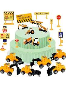 11PCS Mini Construction Vehicle Cake Decoration Set Truck Cake Decoration Construction Birthday Party Supplies 6 Construction Truck Toys 5 Road Sign Decorations,Christmas
