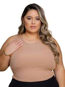Women's Basic Plus Size Tank Top - 米色 - 查看 1