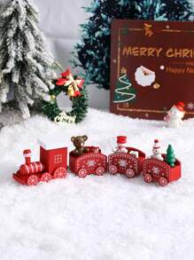 1 件木制平顶 4 节微型圣诞火车装饰、节日派对和桌面装饰（礼品盒包装）、圣诞节
